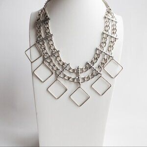 Asymmetrical Chunky Silver Tone Necklace Modernist Brutalist Abstract Geometric